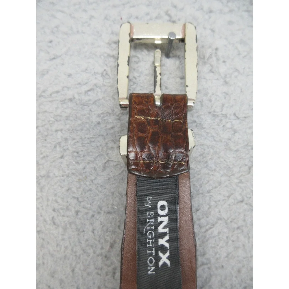 Onyx By Brighton Leather Belt Mens 34 Brown Croc Embossed Silver Tip Western USA